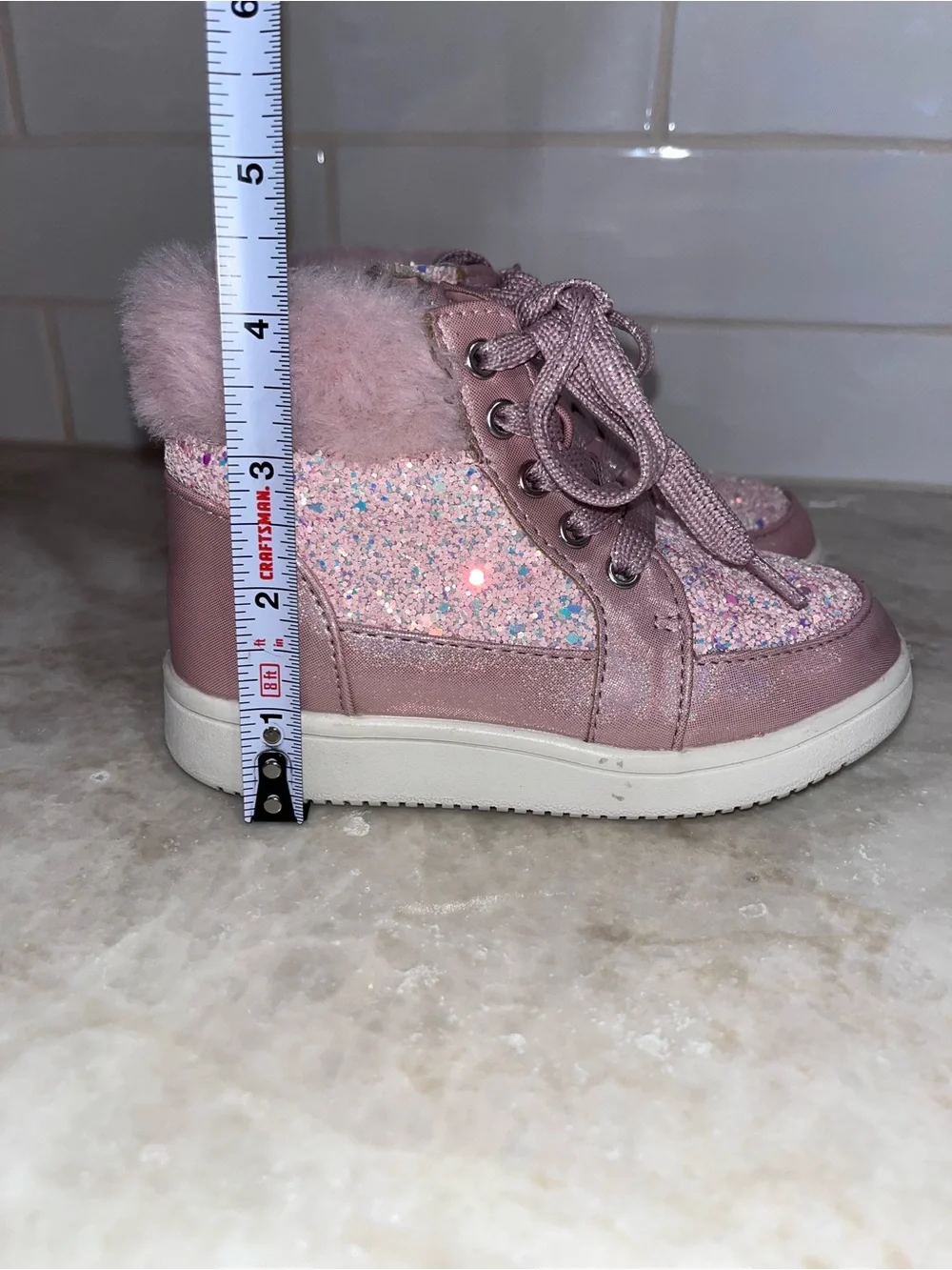 Sugar Kids Pink Glitter High-Top Boots with Faux Fur